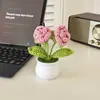 Plantas en maceta de rosa tejida a mano, decoraciones para el hogar, flores artificiales tejidas, ramos de ganchillo de lana, regalos para comercio transfronterizo
