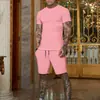 Nueva Moda de Verano para Hombres: Conjunto de dos piezas informal de moda, color liso, manga corta y shorts, estilo europeo y americano, corte holgado