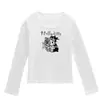 Camiseta de manga larga con cuello en U para mujer, marca moderna estilo americano, diseño de gato KT de dibujos animados para primavera y otoño, corte ajustado, top básico elegante