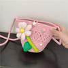Flor Cartera para monedas infantil tejida con cara sonriente linda para mujer, bolso de mensajero dulce, bolso de paja lindo, bolso para teléfono móvil de mujer