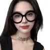 Gafas de Montura Gruesa Redonda Grande de Personalidad Exagerada Estilo Europeo y Americano Montura Negra Retro Anti-Luz Azul Gafas Sin Graduación con Lentes Graduadas para Miopía