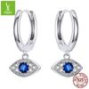 Pendientes de plata de ley s925 con forma de ojo de diablo, muy populares en Europa y Estados Unidos, con diseño de ojos azules, chapados en oro, BSE274
