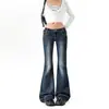 Jeans de pierna ligeramente acampanada de tiro bajo, estilo Yi Mengling, para mujer, retro americano, negro-gris, estilo "hot girl", pierna recta, corte ajustado, pantalones acampanados