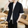 Verão Novo Terno Loose Tang Cardigan Masculino Japonês com Fivela e Quimono Estilo Chinês Robe Casaco Meia Manga Roupas Masculinas