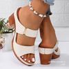 Zapatillas de Tacón Alto de Una Línea Ligeras de Talla Grande para Mujer Comercio Exterior Europeo y Americano Hebilla con Patrón de Piedra Transfronterizo Sandalias de Tacón Grueso Wish