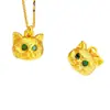 Tienda de Oro Mismo Estilo Antiguo Chapado en Oro Microincrustaciones Piedra Verde Cabeza de Gato Colgante, Estilo Palacio Gato de Ojos Verdes Cadena para Suéter para Mujer