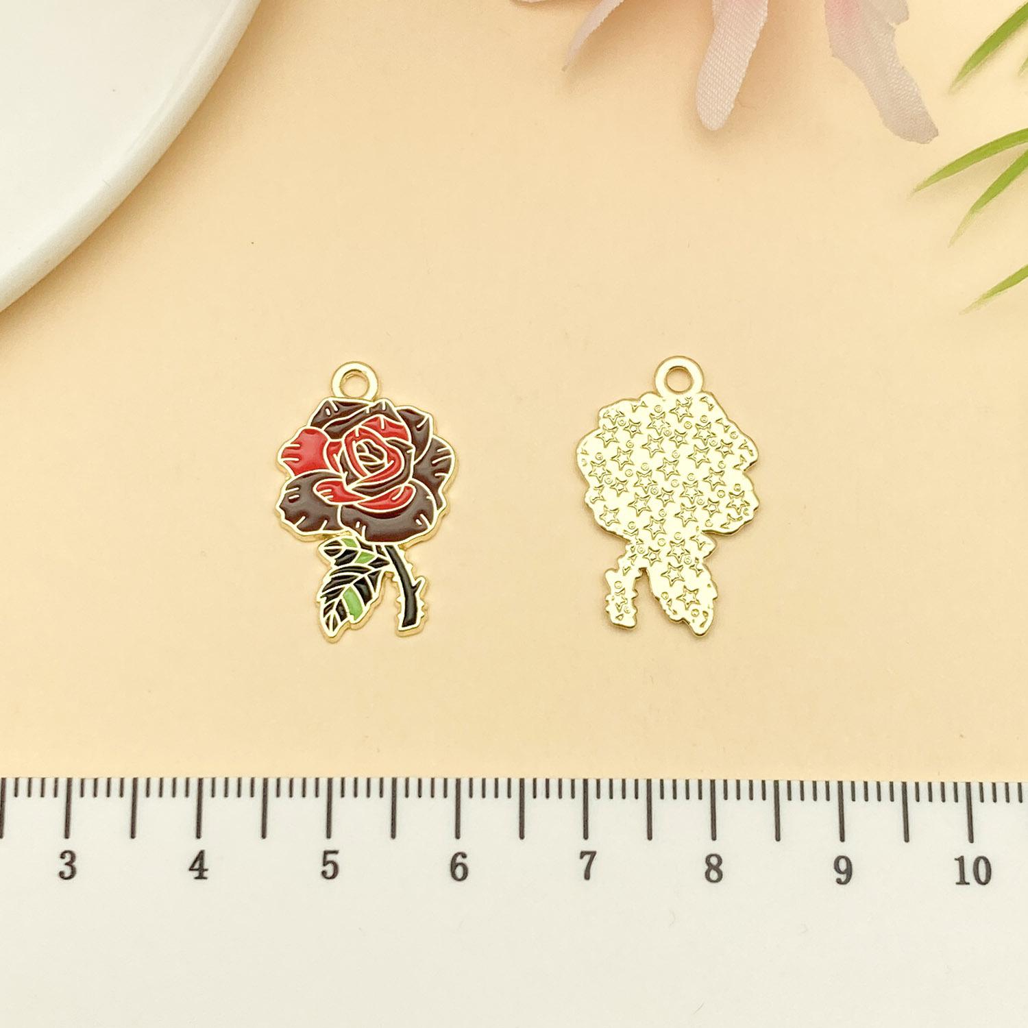 22042-YP-红色棕色kc滴油锌合金玫瑰花23x15mm