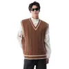 Chaleco de Punto con Cuello en V Estilo Universitario para Hombre Otoño e Invierno Retro Americano Holgado Sin Mangas Chaleco Suéter Jersey Prendas de Abrigo para la Cintura