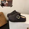 Sandalias sin cordones de cuero genuino, súper elegantes, de suela gruesa, forradas de felpa, de punta cerrada para mujer, estilo Birkenstock, nueva colección otoño 2026, pantuflas de algodón esponjoso