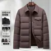 Jaqueta de Penas Masculina 2026 Outono/Inverno Gola Reversível Estilo Camisa 90 Penas de Pato Branco Jovem Casual de Negócios Casaco de Penas Quente