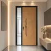 Fábrica de Foshan Porta de Entrada Embossada Minimalismo Italiano Textura de Madeira Alumínio Esculpido Porta Principal Villa Aço Inoxidável Porta Antifurto