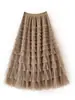 Saia de Bolo Patchwork em Renda 2026 Primavera, Verão, Outono, Inverno Novo Estilo Saia Midi Saia Longa Evasê Saia de Tule Bufante