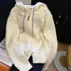 Cárdigan de Punto Trenzado con Doble Cremallera Color Albaricoque Estilo Coreano para Mujer, Otoño/Invierno, Gama Alta, Versátil, Suéter con Capucha, Abrigo Estilo Relajado