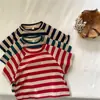 Camisetas de Manga Corta de Verano para Niños y Niñas, Tops Modernos con Estampado de Letras, Dibujos Animados y Rayas para Bebés