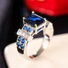 Nuevo Anillo Cuadrado Microincrustado Cao Shi para Mujer, Anillo de Alto Nivel Estilo Palacio, Joyería Cuadrilátera Incrustada de Cuatro Garras