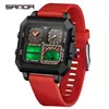 Sanda Venta Caliente Transfronteriza Moda Tendencia Electrónica Reloj Cuadrado Multifunción Medición de Temperatura Ambiental Pantalla Dual Relojes para Hombres y Mujeres
