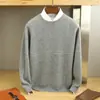 Novo Suéter de Cashmere Masculino Gola Redonda Outono e Inverno, Simples de Caimento Solto, Tamanho Grande, Suéter Base de Tricô de Lã para Homens Jovens e de Meia-Idade