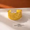Pulseira Aberta Estilo Étnico Vintage, Pulseira Larga Dourada Exótica de Dunhuang, Joia de Luxo Leve Estilo Étnico Boêmio Dai