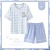 Pijama feminino de verão no atacado, algodão puro, fino, manga curta, shorts, fofo, casual, pode ser usado fora de casa, conjunto de duas peças para casa