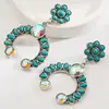 Pendientes de Flor Turquesa de Venta Caliente Transfronterizos Pendientes de Estilo Étnico Retro de Gama Alta Joyería para Orejas de Fiesta de Industria Pesada Incrustada con Diamantes para Mujer
