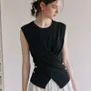 Top de punto irregular con lazada cruzada de diseño de moda estilo francés, top sin mangas casual simple versátil para mujer 605