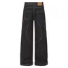 Jeans de Pierna Ancha con Parches Negros de Cintura Alta y Efecto Adelgazante, Negros con Diseño de Costuras Visibles, Pantalones Rectos de Marca de Moda Callejera de Nicho