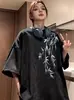 Directo del fabricante, camiseta retro morada de manga corta estilo chino para hombre y mujer, nueva tendencia de verano en top de media manga estilo chino para pareja, talla grande