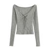 2024 Principios de Otoño Delgada Sexy Ajustada Spice Girl Ropa Exterior Top Sexy con Cordones Cuello en V Grande Manga Larga Camiseta para Mujer