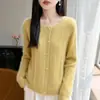 Cardigã Jacquard Vazado Redondo para Primavera e Outono para Mulheres, de Botão Único, Manga Longa, Solto, Tricô Macio e Aderente, Roupa de Fora para Deslocamento Suave