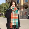 Cachecol Listrado Xadrez de Mohair Oversized com Franjas Coreano Atacado Macio Grosso Quente Xadrez Clássico Falso Cashmere