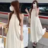Vestido de Gola Alta Estilo Francês, Verão Soltinho Que Emagrece com Cara de Fada, Novo Sem Mangas, Doce e Elegante, Vestido Longo para Férias na Praia