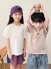 Camiseta de Manga Corta para Niños Niños 2025 Nuevo Verano Algodón Puro Manga Media Niños Grandes Camiseta Básica Camiseta Blanca para Niñas