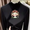 Camiseta de Lã com Gola Alta e Babados de Manga Longa para Meninas Outono/Inverno Top Infantil Outono/Inverno