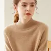 Suéter de cachemira para mujer, suéter de capa base, otoño e invierno, jersey, cuello semi-alto, top cálido engrosado, cómodo, tejido casual para mujer