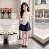 Moda de Verano para Niños Grandes, Pantalones Cortos Deportivos Casuales de Manga Corta con Flor Tridimensional Personalizados Estilo Coreano, Conjunto Elegante de Dos Piezas para Niños