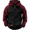 Sudadera con capucha de color liso para hombre, nueva de primavera y otoño, transfronteriza, deportiva para jóvenes europeos y americanos, sudadera de cuero con múltiples bolsillos, ropa de trabajo