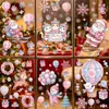 Decoraciones navideñas rosadas de Papá Noel gato globo de aire caliente guirnalda pegatina electrostática para puerta de cristal ventana de armario ambiente