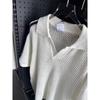Polo de Punto Americano Retro con Aberturas de Manga Corta para Hombre Verano Nuevo Ins Diseño Holgado Transpirable Cuello en V Top
