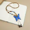 Collar Largo de Cuerda Trenzada con Cuentas de Cerámica Bohemia Coloridas y Estrella de Mar para Mujer, Estilo Étnico Retro