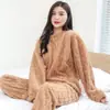 Conjunto de Polar Cálido Jacquard Coral para Mujer, Otoño e Invierno, Grueso de Polar para Pareja, Franela Cálida, Fábrica de Exportación