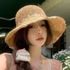 Sombrero de Vacaciones en la Playa con Protección Solar y Flores, Nuevo Sombrero de Sol de Verano Tejido Hueco Lindo con Ala Ancha, Sombrero de Pescador