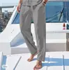 Pantalones de Algodón y Lino 2024 Pantalones de Verano Pantalones de Playa Cordón Cintura Elástica Planos Cómodos Transpirables Pantalones Casuales para Exteriores para Hombres