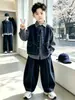 Roupas Infantis Meninos Primavera e Outono Colete Jeans Conjunto de Três Peças Estilo Coreano Conjunto Bonito Moderno para Crianças de Meia-Idade e Mais Velhas Comércio Exterior