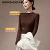 Nueva Camiseta Interior Fina de Medio Cuello Alto Ajustada para Otoño e Invierno 2025, Camiseta Básica Elegante Adelgazante de Manga Larga para Mujer