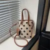 Mini bolso tote de lunares estilo coreano, bolso pequeño vintage de bloques de color, bolso cruzado simple y casual, bolso de moda para mujer
