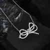 Collar Transfronterizo Nuevo de Moissanita para Mujer, Diseño de Nicho, Collar de Plata de Ley S925 con Doble Lazo, Temperamento Fresco y Dulce