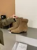 Primer Encuentro Botines Cuadrados de Invierno Estilo Coreano para Mujer, Botines Elásticos de Ante, Tacón Grueso, Botines Elegantes Adelgazantes, Botines con Cremallera Trasera
