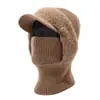 Nuevo Set de Dos Piezas de Punto Rayado para Otoño e Invierno con Calentador de Cuello, con Forro Polar, Gorro de Punto Cálido que Cubre la Cara, a Prueba de Frío
