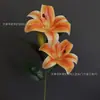 Impressão 3D Simulada Flor de Lírio de 2 Cabeças Artificial Decoração de Casamento Conjunto de Hotel Decoração de Sala de Estar em Casa Estrada para Fotografia