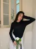Camiseta Cómoda de Cuello Redondo AMOMI Otoño/Invierno para Mujer, Camiseta Básica Sencilla Amigable con la Piel, Top de Manga Larga de Alta Elasticidad